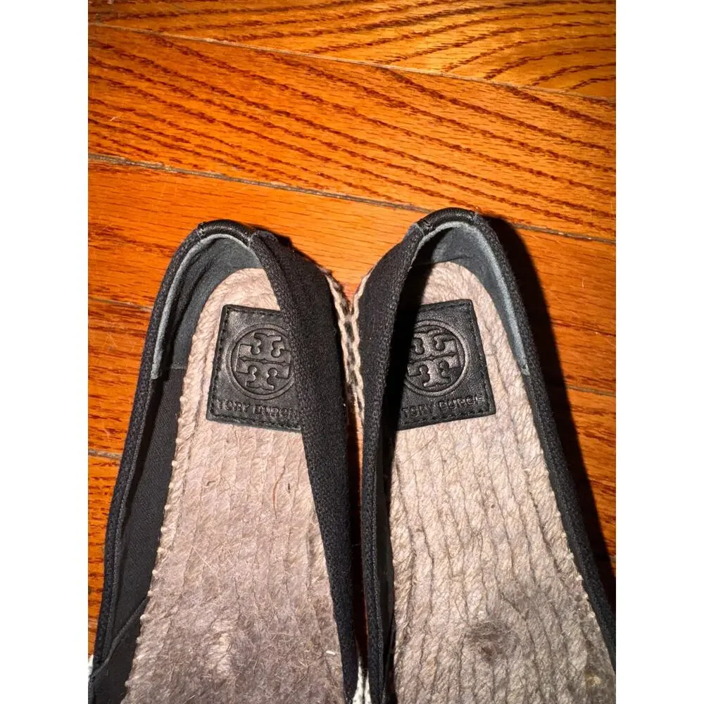 Tory Burch Veranda Espadrille Flats US 6.5 Black Beige Casual Slip-On Shoes NEW